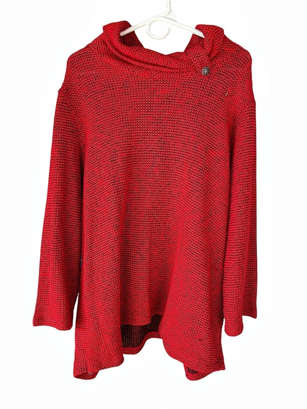 Multiples Textured Knit Cowl Neck 3/4 Sleeve Faux Button Novelty . 2X